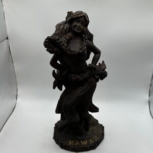 Hawaiian Hula Dancer Wood Resin Sculpture 11 1/4” tall
